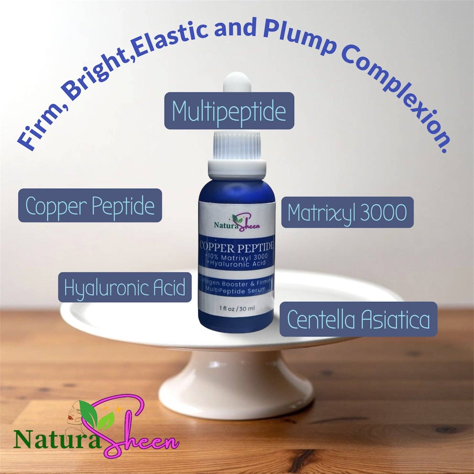 NaturaSheen Skin Care - Wholesale Facial Serum/Concentrate - 3% Copper Peptide + 10% Matrixyl 3000 + Hyaluronic Acid Multipeptide Serum 1 oz Anti-aging Firming Collage. booster6