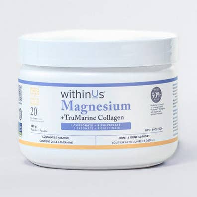 Magnesium + TruMarine® Collagen Jar - Lemon - 20 Servings for wholesale by withinUs Natural Health