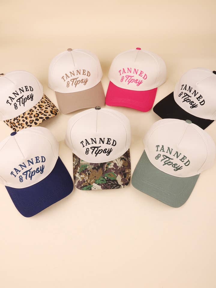 Tanned And Tipsy Two Tone Canvas Cotton Cap for wholesale by Vanilla Monkey