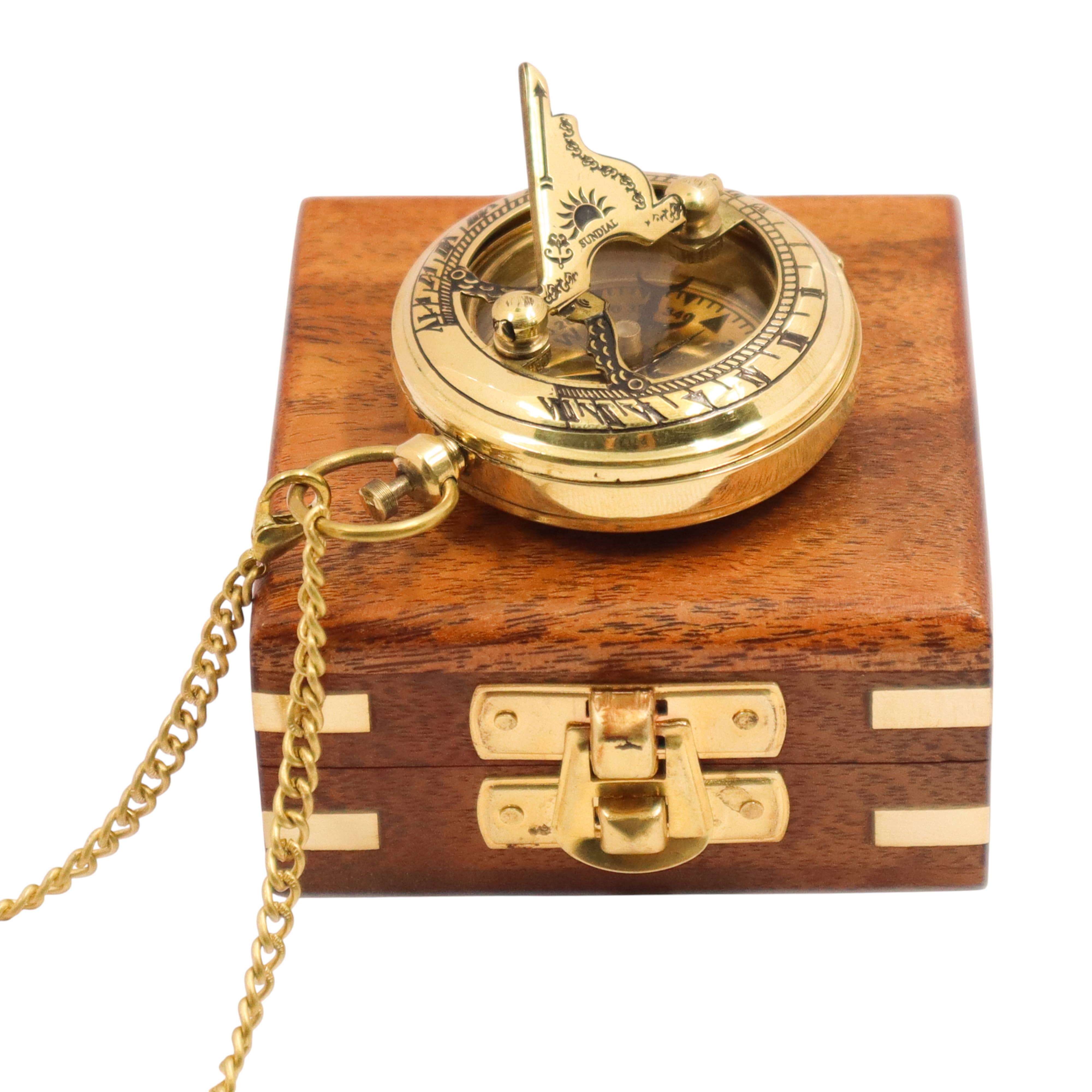 Dollond & Co. - Wholesale Navigational Compass - Custom 2-inch Brass Pocket Sundial Compass with Wooden Box3