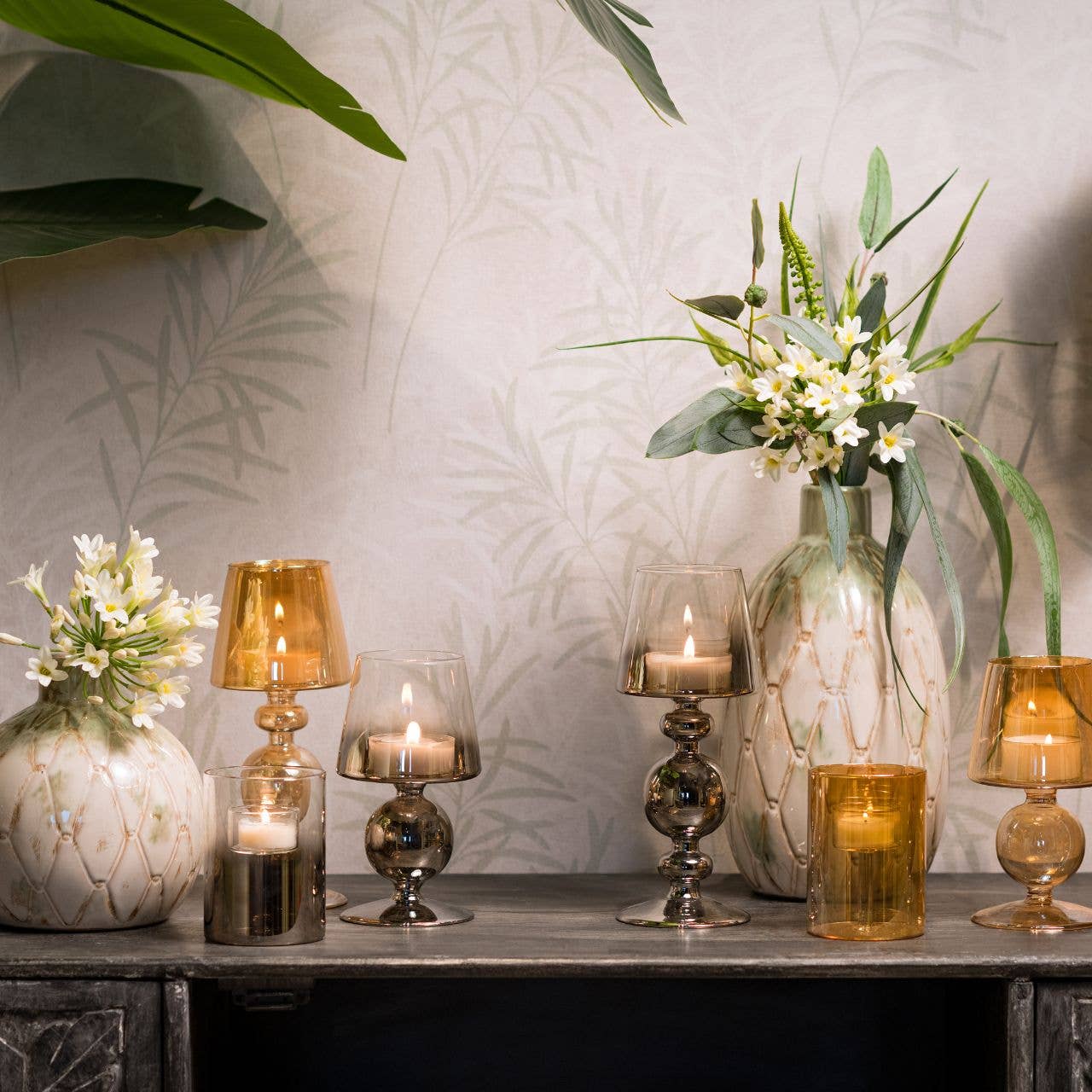 Wurm - Vendita all'ingrosso Candela antivento - Lanterna in vetro, doppia, Cognac/Antracite (L/A/P) 10x24x10cm1