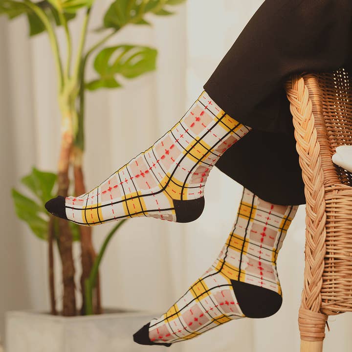 Tartan Sheer Socks - Yellow and Black for wholesale by PAPERSELF