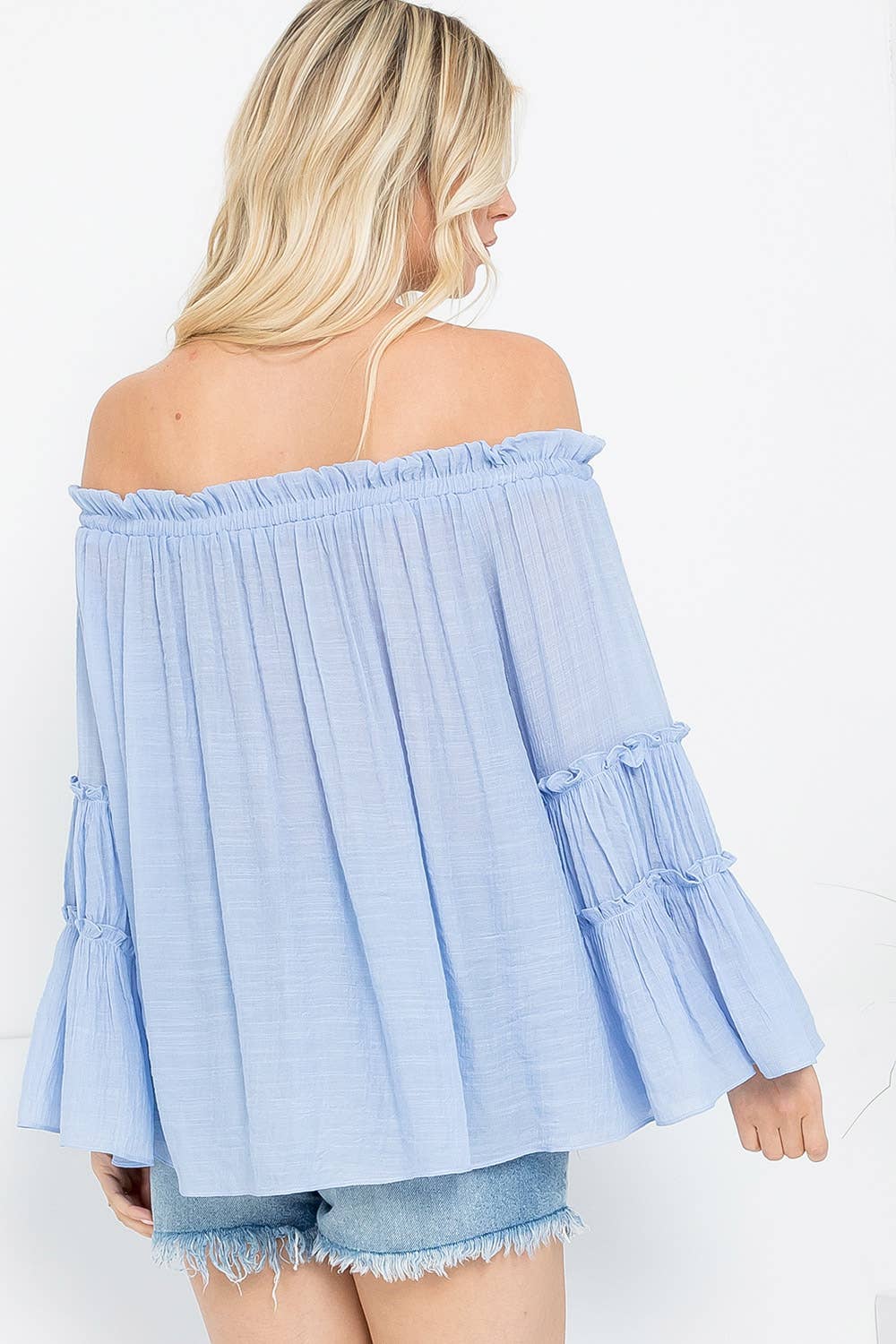 Sweet Lovely by Jen - Wholesale Blouse – Women’s - TIERED BELL SLEEVE  OFF SHOULDER TOP18