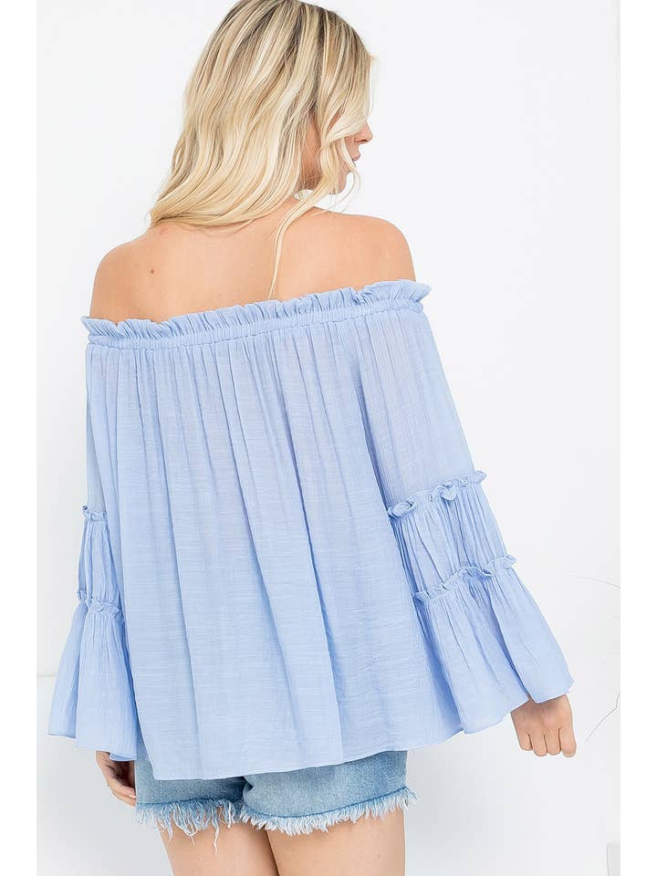 Sweet Lovely by Jen - Wholesale Blouse โ Womenโs - TIERED BELL SLEEVE OFF SHOULDER TOP18