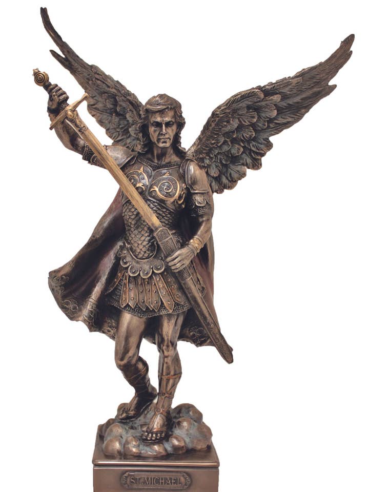 St. Michael w/o Devil Statue in Cold Cast Bronze 13.5" for wholesale by Goldscheider of Vienna