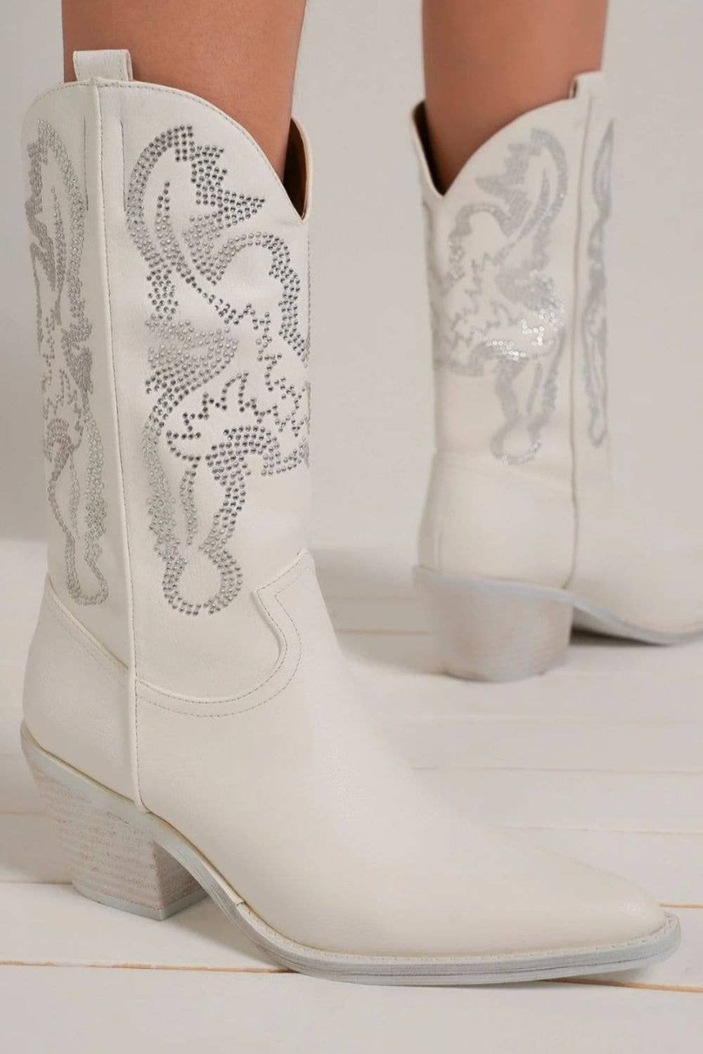 White Beast Fashion Rhinestone Detail Point Toe Boots for wholesale on Faire1