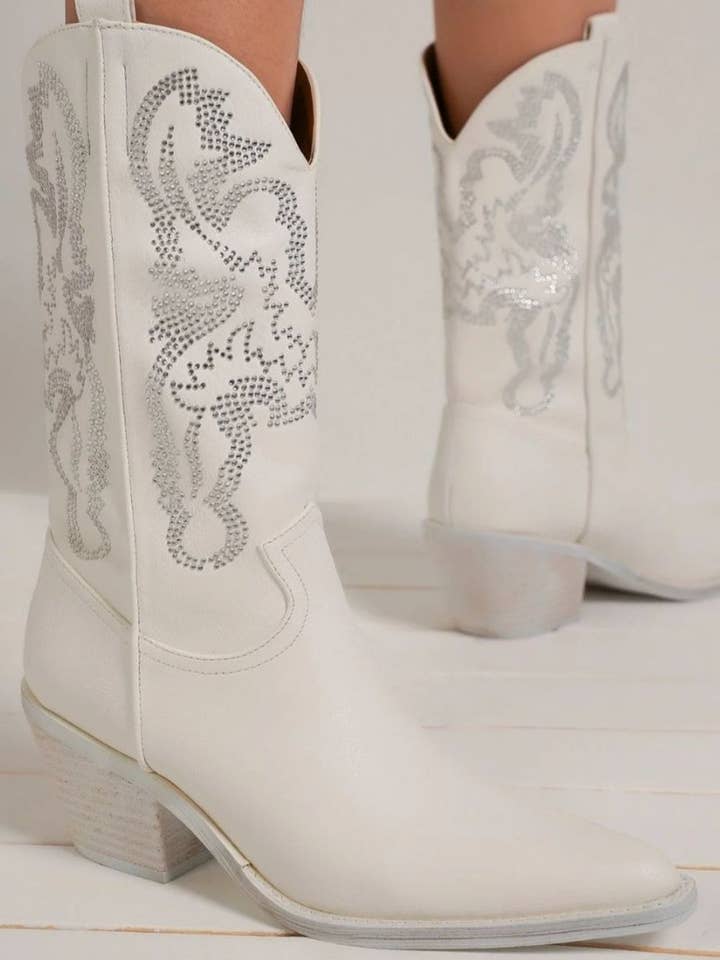 White Beast Fashion Rhinestone Detail Point Toe Boots for wholesale on Faire1