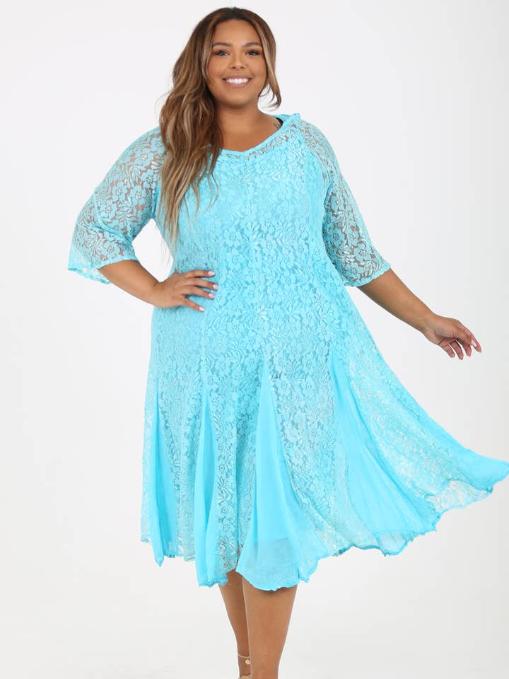 E9N48-ASIS KANTEN JURK PLUS SIZE voor wholesale door Nostalgia