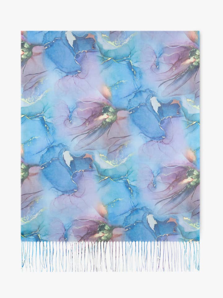 Floral Marble Sheer Oblong Scarf w/ Fringe for wholesale by Original USA