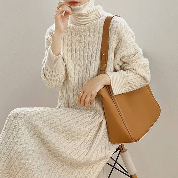 Solid Color H-Line Long Sleeves High Neck Knitted Midi Dresses and other Purchase Wholesale hl1636. Free Returns & Net 60 Terms on Faire trending on Faire.