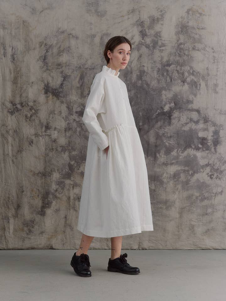 muku - Wholesale Dress - Women's - Milk White Side Gathers Dress1