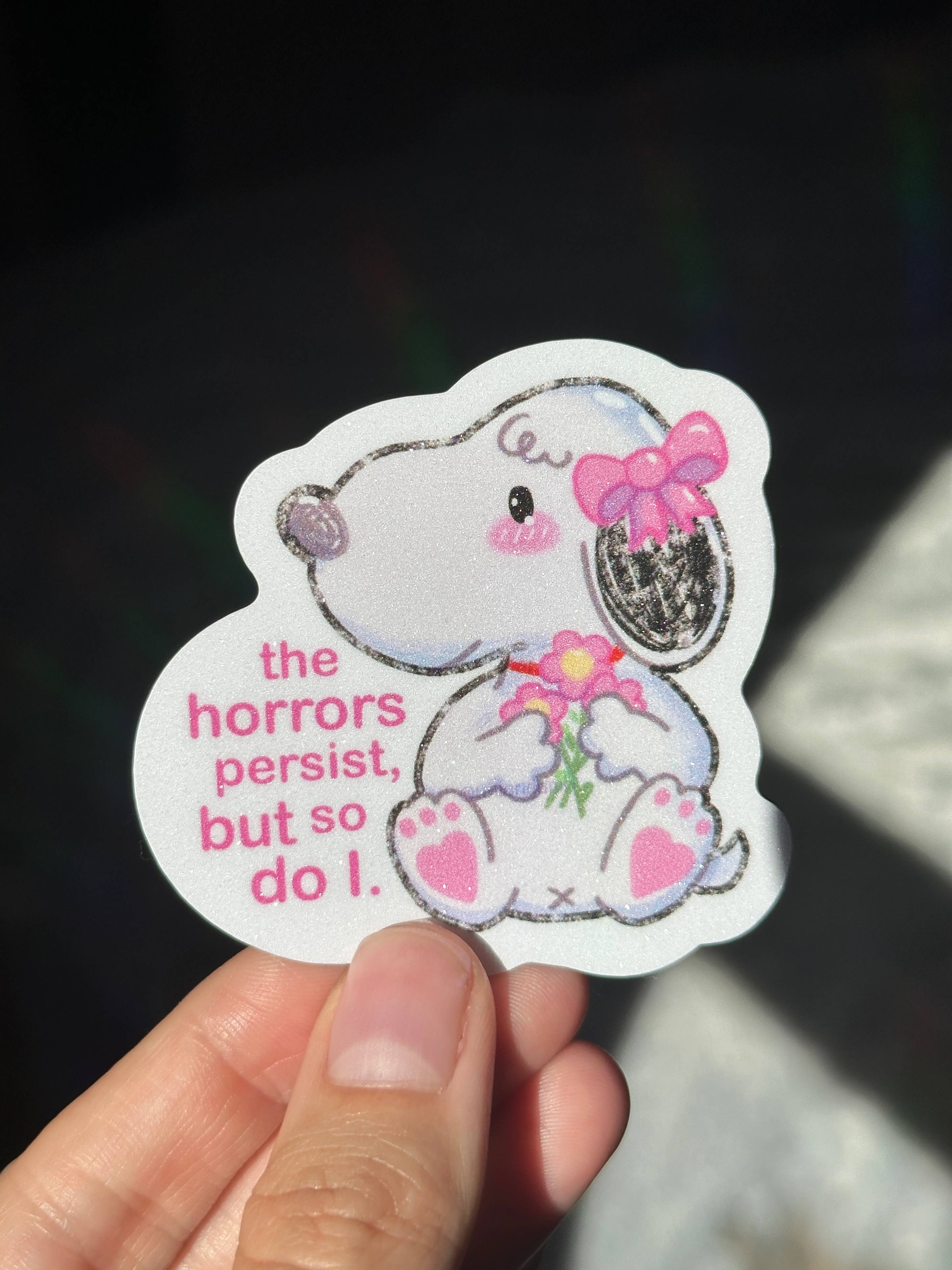Uni & Umi - Wholesale Sticker - Coquette Dog “The horrors persist, but so do I” Sticker1