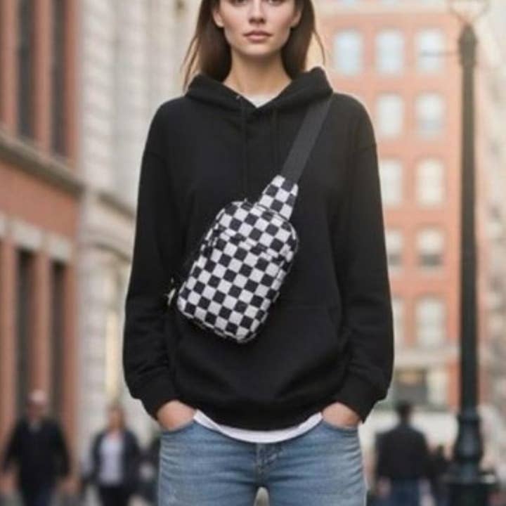 Bolsa a Tiracolo de Nylon com Padrão Axadrezado por atacado de Hatzzi