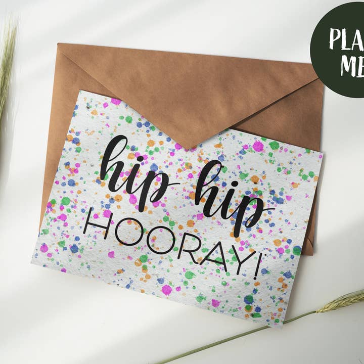 Hip Hip Hooray Plantable Greeting Card for wholesale by Purcell-Green Studios