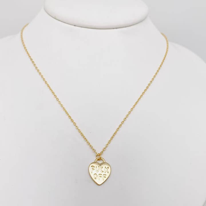 Mio Queena - Venta al por mayor Collares con colgantes/abalorios - Collar con colgante en forma de corazón chapado en oro «FUCK OFF»