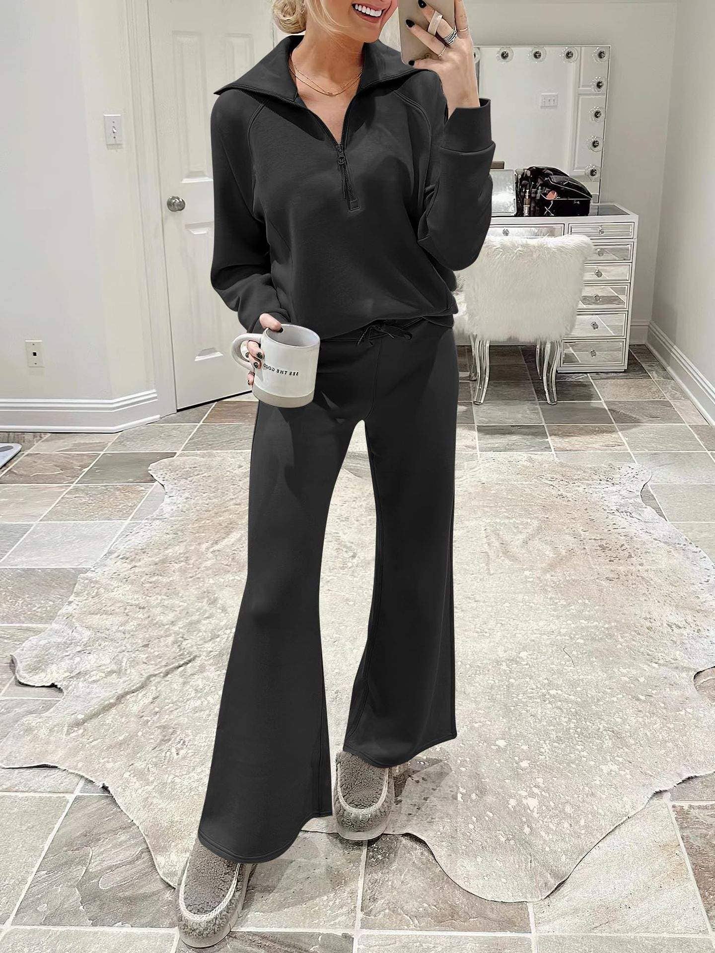 Queen Fashion - Wholesale Top & Skirt Set - Women's - long sleeved sweater wide leg pants two piece set33