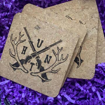 Hunt cork coaster set, engraved, gift for hunters, men, dad for wholesale by Liberty Wholesale