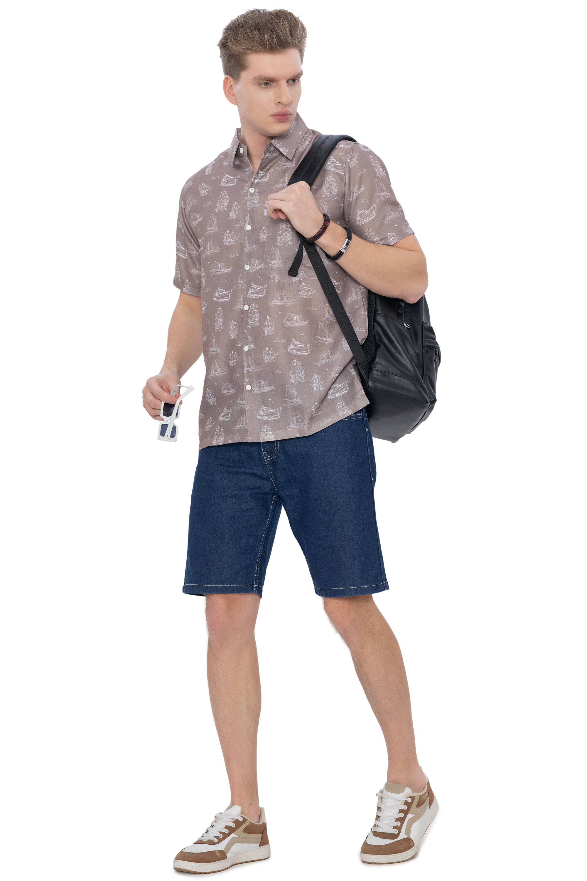 HAPPY BAY Linen Effect Mens Shirts Brown Ships P00404 for wholesale on Faire5