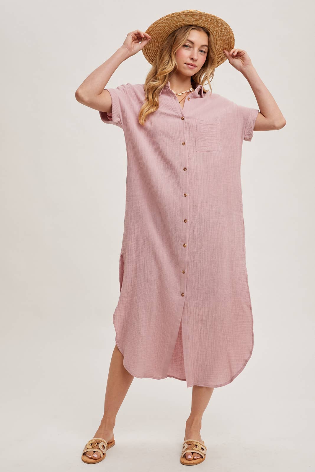 Bluivy - Wholesale Dress - Women's - BUTTON UP MAXI SHIRT DRESS WITH POCKET96
