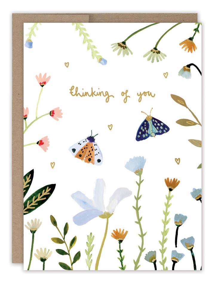 Tarjeta de Polillas y Flores Pensando en Ti para venta al por mayor de Biely & Shoaf