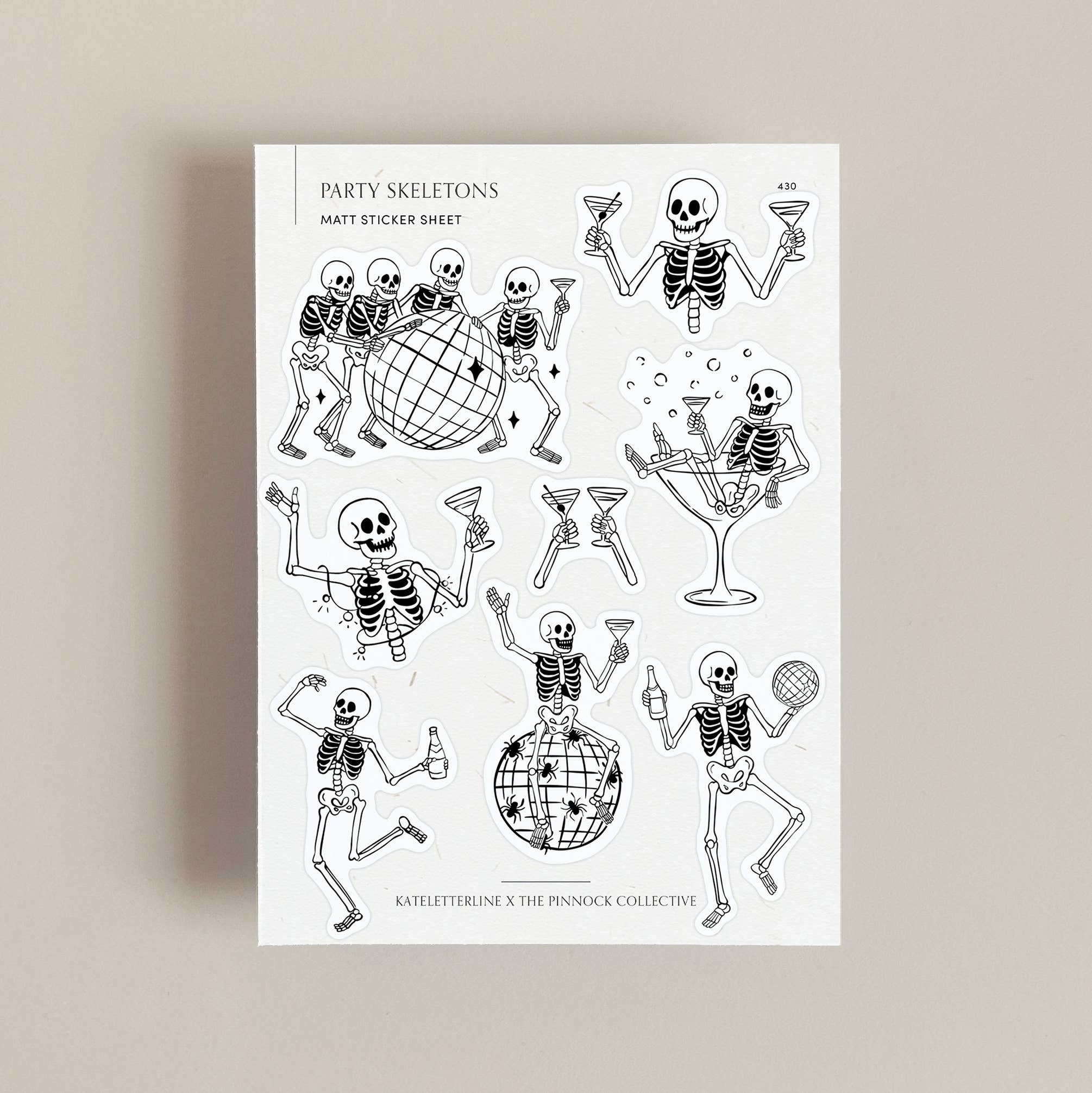 The Pinnock Collective (Duty Paid) – wholesale Sticker – Party Skeletons Sticker Sheet