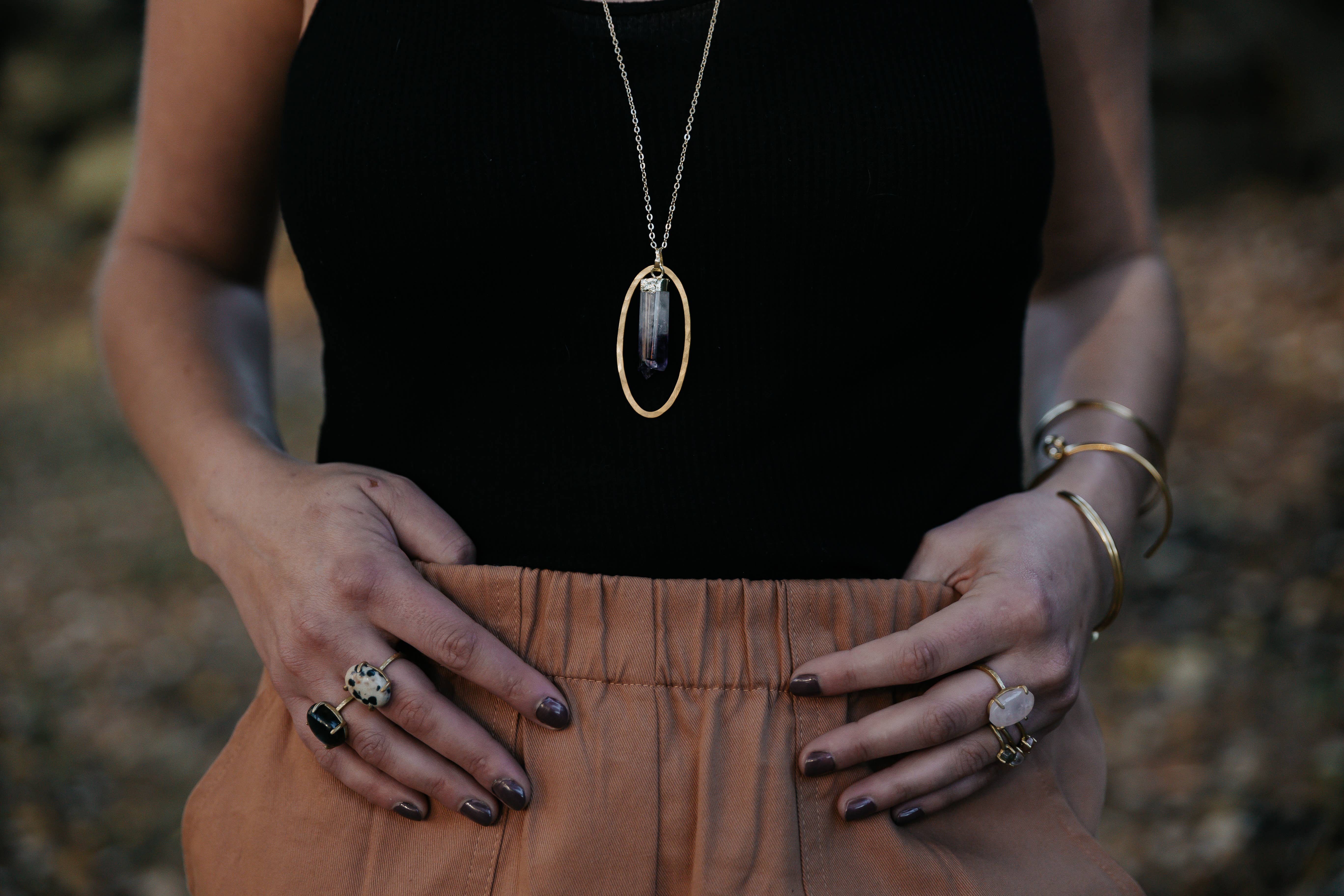 GeoMetricGem - Wholesale Pendant/Charm Necklace - Otisco Necklace ~ 14K Gold Plated Amethyst or Citrine2