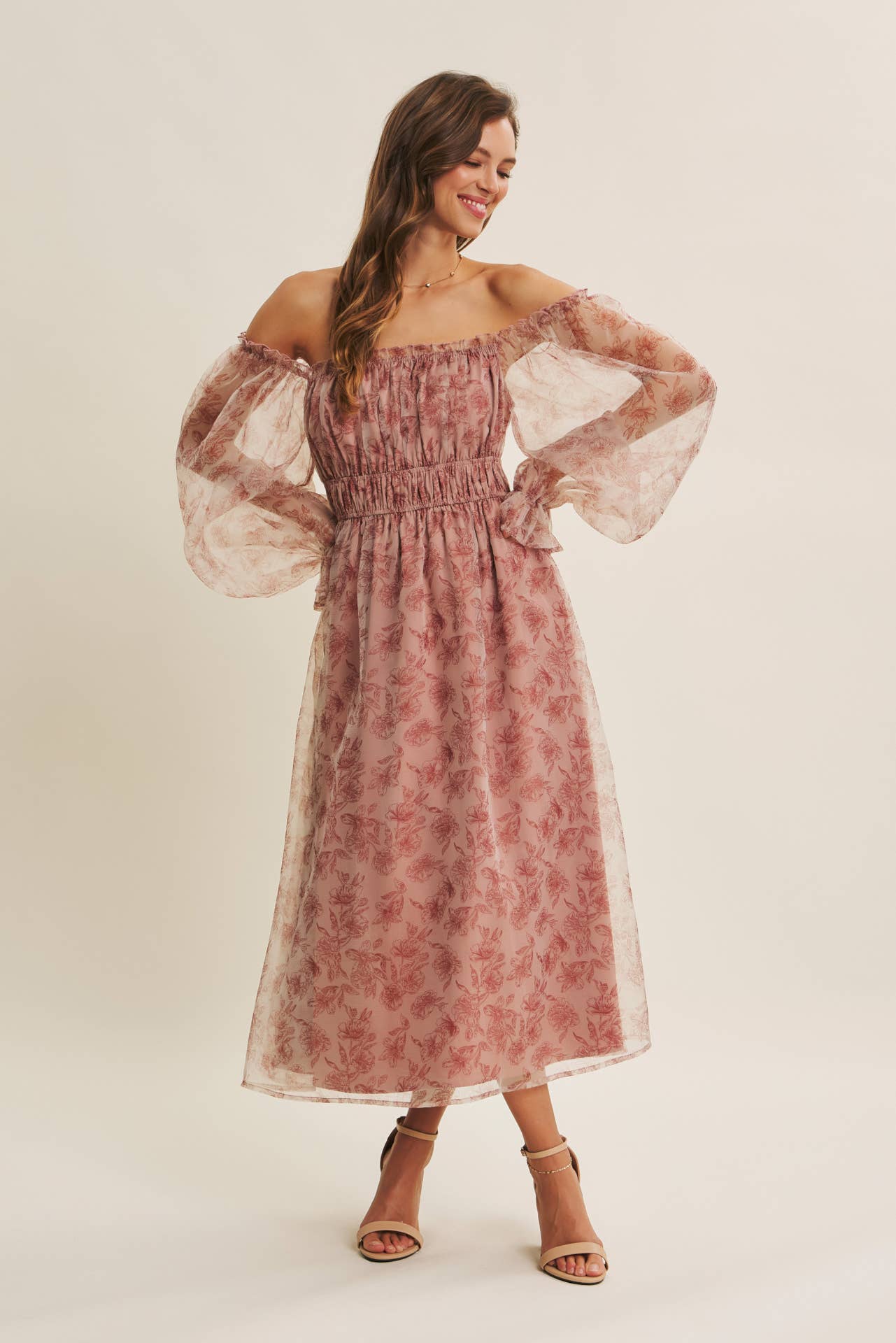 in february - Wholesale Jurk - Dames - ETHERISCHE ELEGANTIE BLOEMIGE ORGANZA MIDI-JURK MET ELASTISCHE TAILLE19