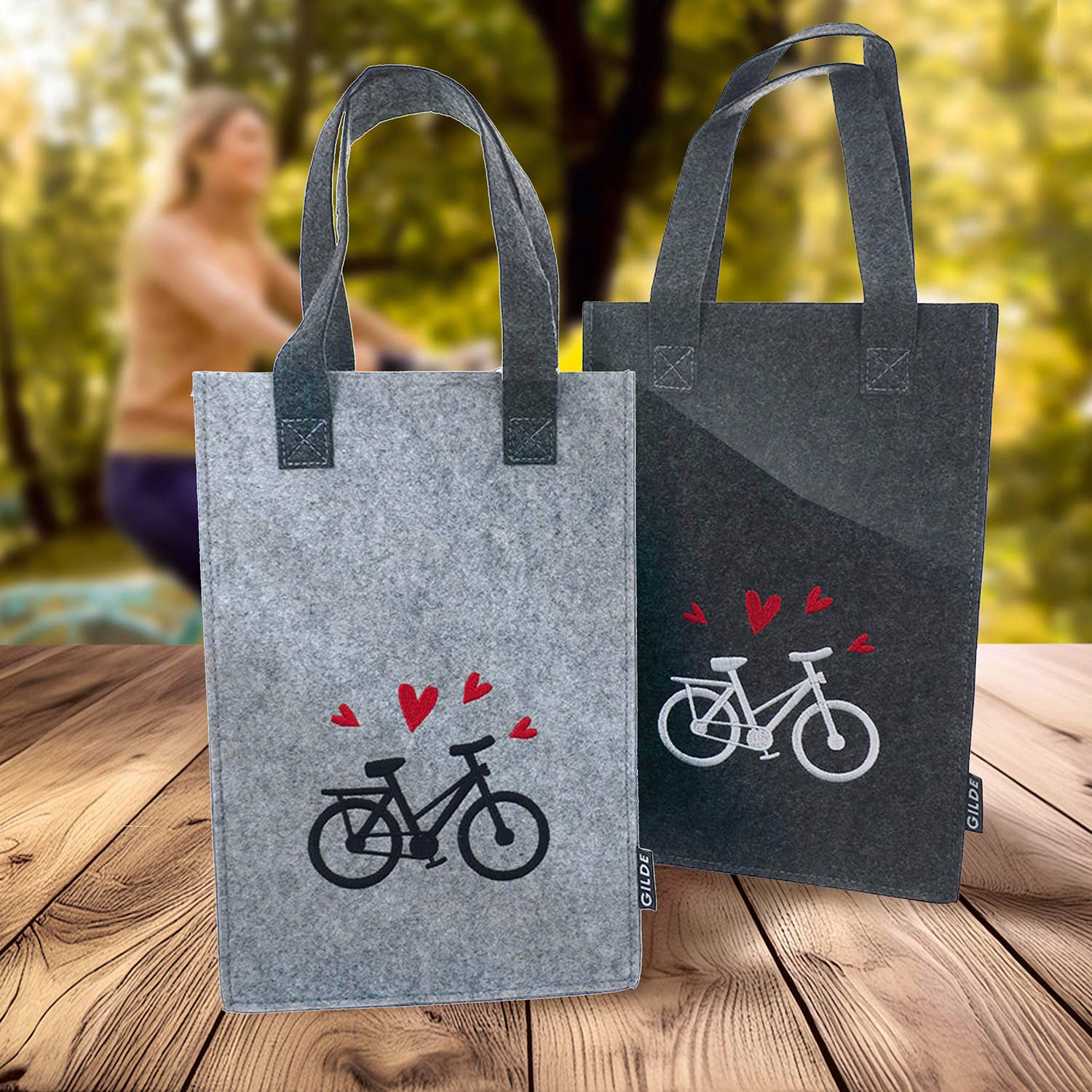 dark grey light grey Gift bag Bicycle Love 2-assorted H. 30 cm, PU 8 for wholesale on Faire1
