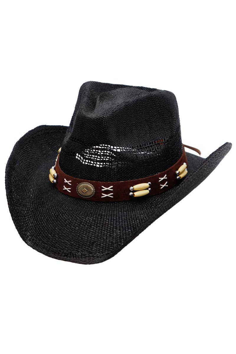 Cap Zone - Wholesale Cowboy Hat - Women's - Navajo Concho Beaded Belt Straw Cowboy Hat4