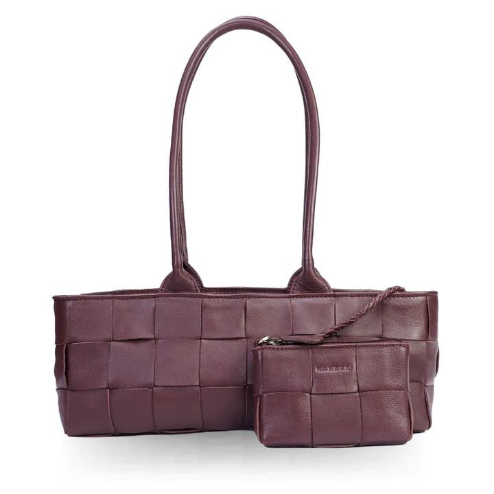 MANDRN - Wholesale Top Handle Bag - Women's - Woven Rosalie - Burgundy1