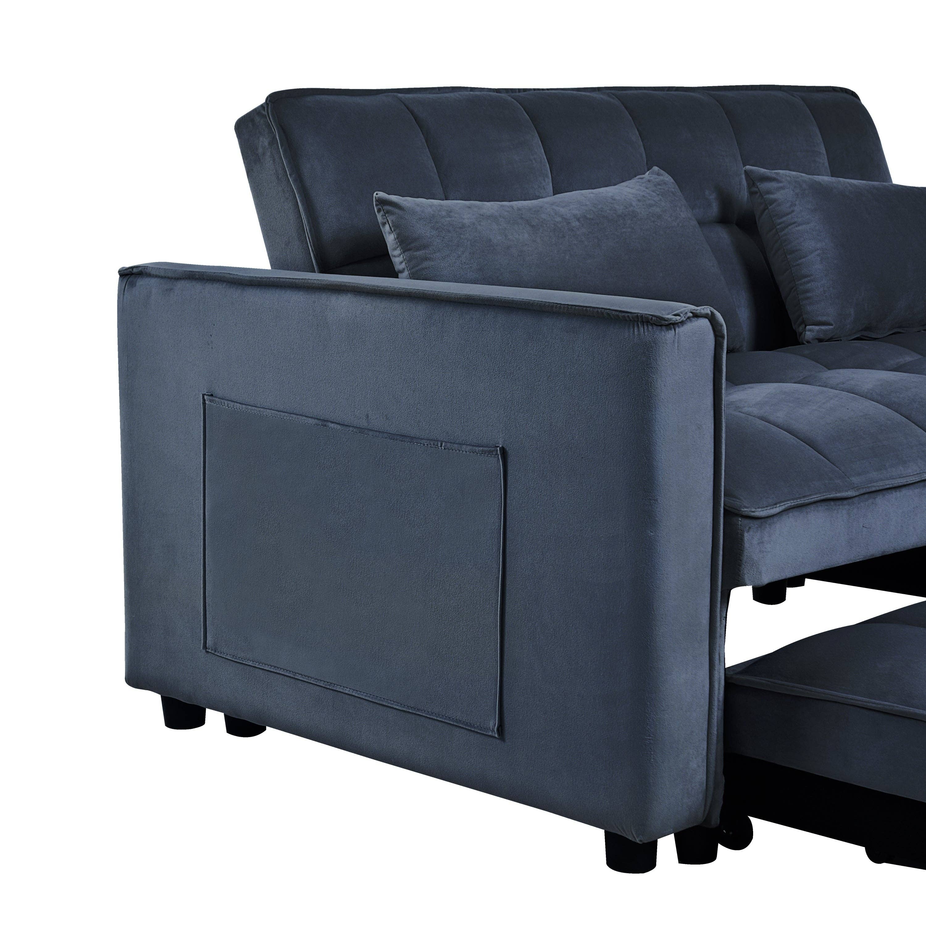 39F Inc. - Wholesale Sofa - 3-in-1 Convertible Sleeper Sofa Bed, Velvet Loveseat-Black13