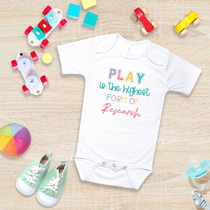 "Play is the Highest Form of Research" - Baby Onesie for wholesale by ImprintKidsClothing