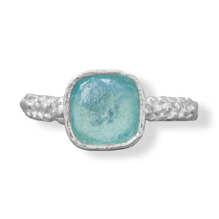 Bague carrée en verre romain antique avec bracelet en galets pour la vente par Silver Stars Collection