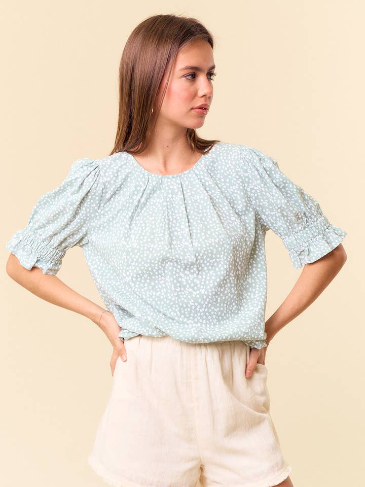 PUFF SLEEVE COTTON DOT PRINTED BLOUSE - 44413T for wholesale by Doe and Rae
