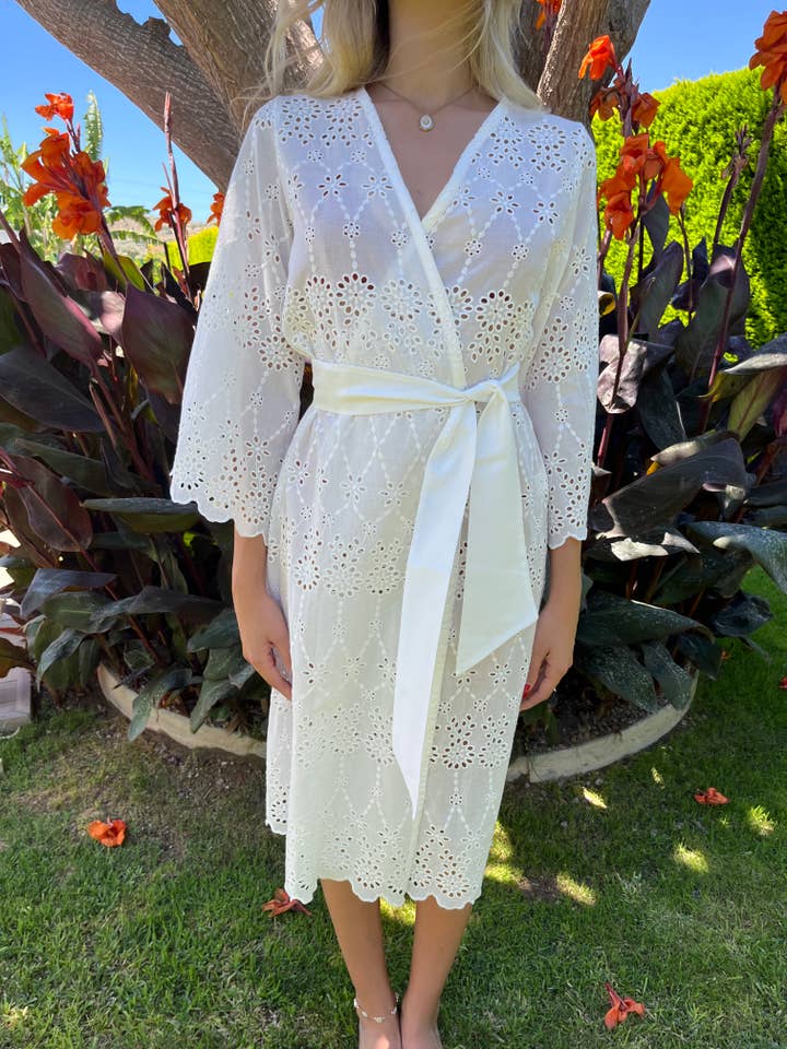 Jasmine Long Robe with Eyelet Embroidery for wholesale by Adaste Home