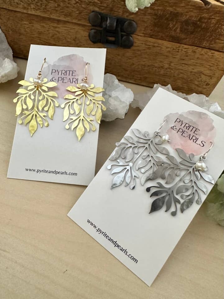 Damask Earrings - Gold or Silver for wholesale by Pyrite and Pearls