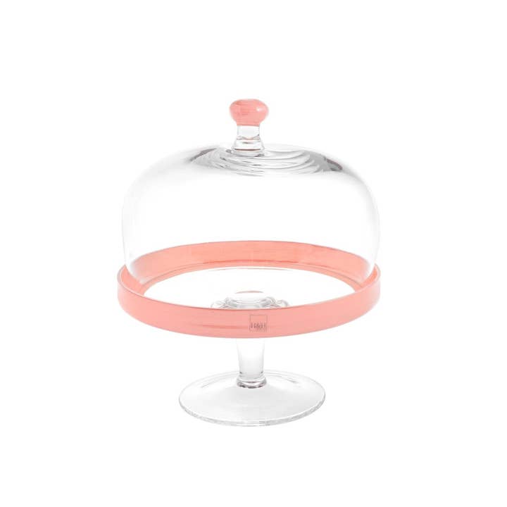 Soporte de vidrio con cúpula y borde rosa, 22 cm de diámetro, 26 cm de altura para venta al por mayor de H&H