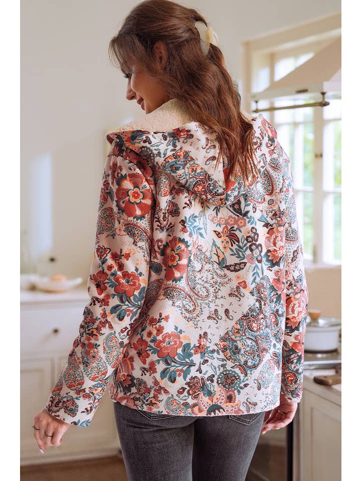 As Shown Vintage Paisley Floral Printed Sherpa Lined Hooded Jacket for wholesale on Faire5