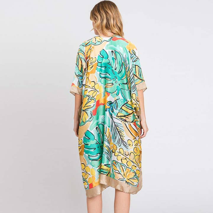 Sensibling Corp. - Wholesale Kimono - Women's - Hand Drawn Watercolor Tropical Leaves Kimono Poncho3