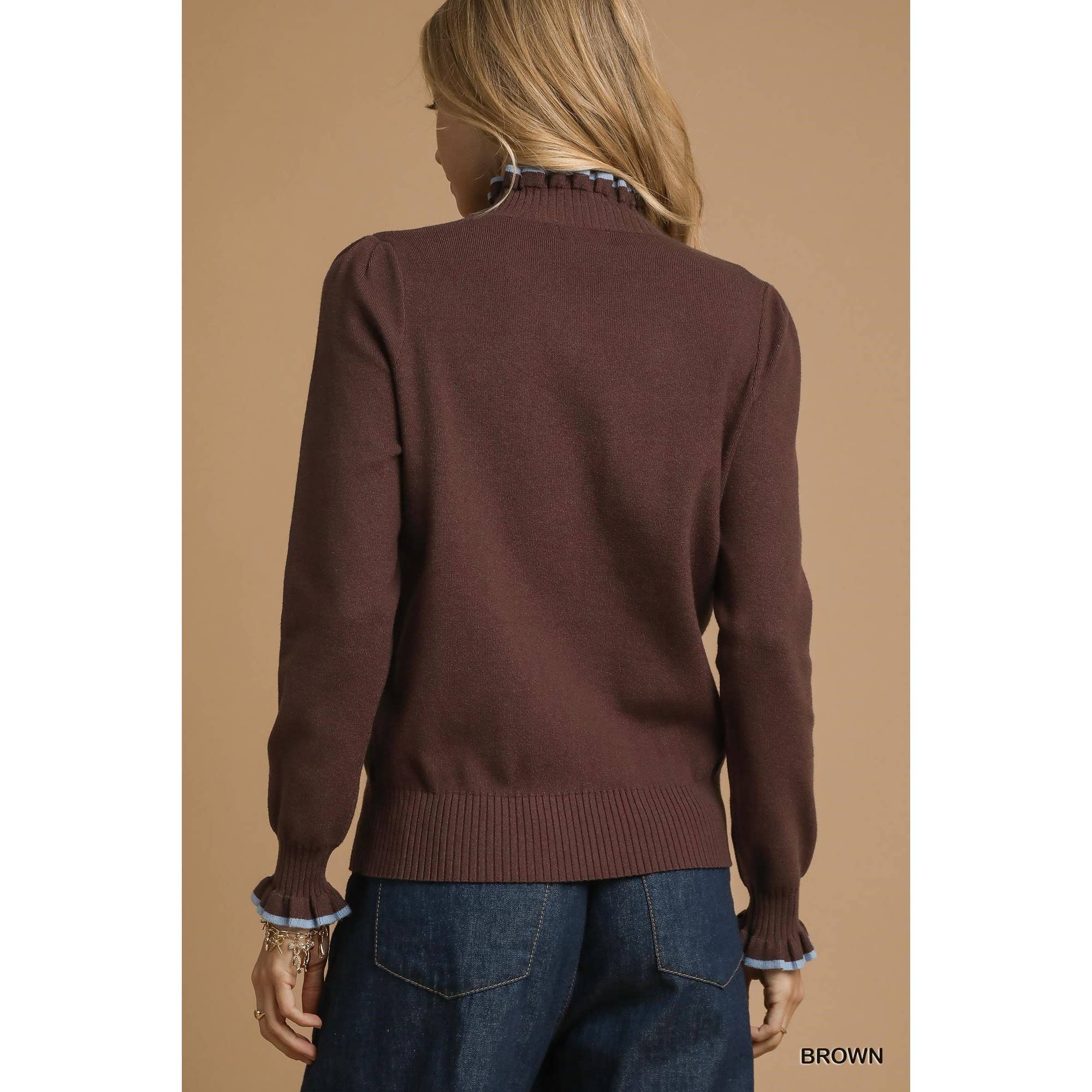 STYLE USA - Wholesale Tuniek - Dames - Trui met contrasterende randen en ruches breisel13