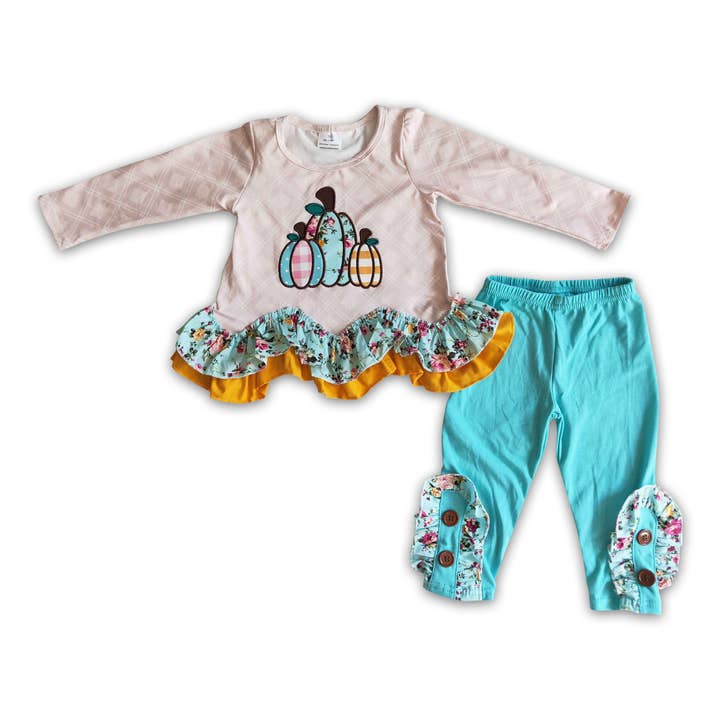 Leggings de chemise de vague de broderie citrouille vêtements d'automne filles pour la vente par Yawoo Garments