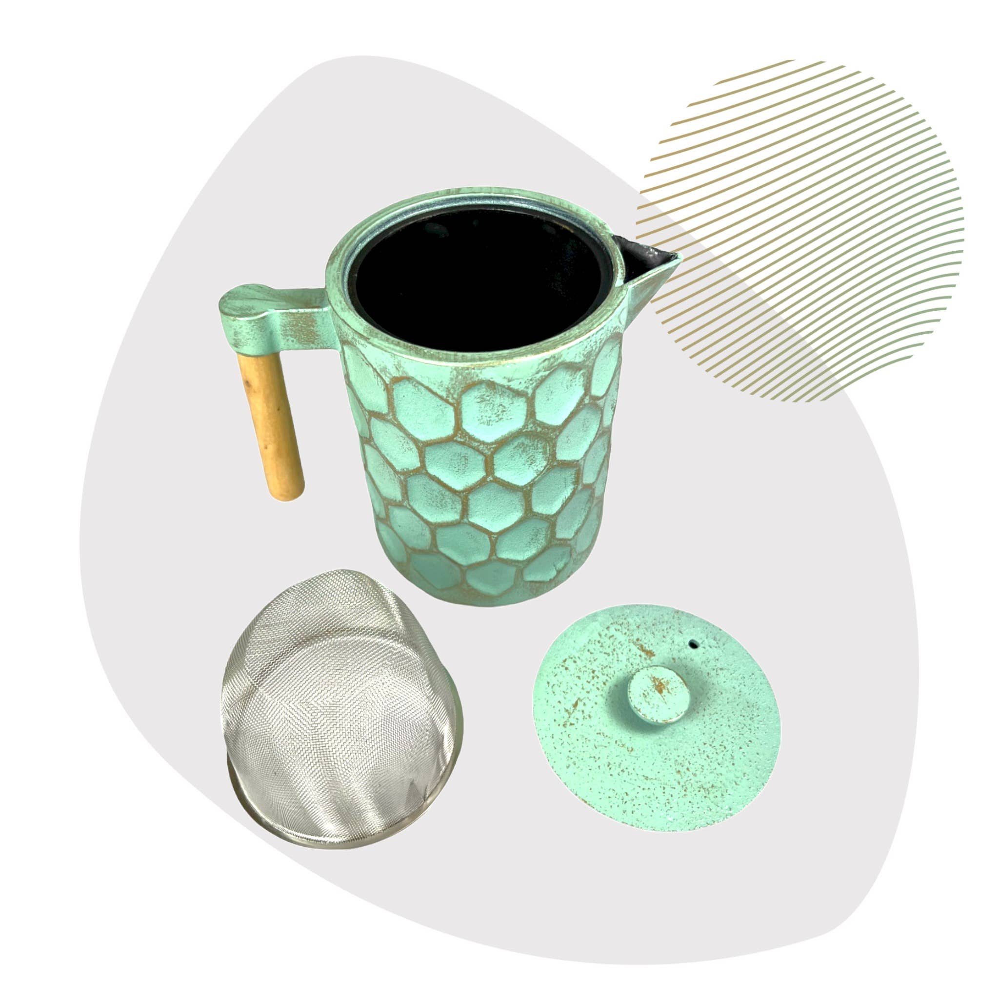 Ja-Unendlich – Großhandel Teekannen – Kabo Teekanne aus Gusseisen,   1,2l mint gold1