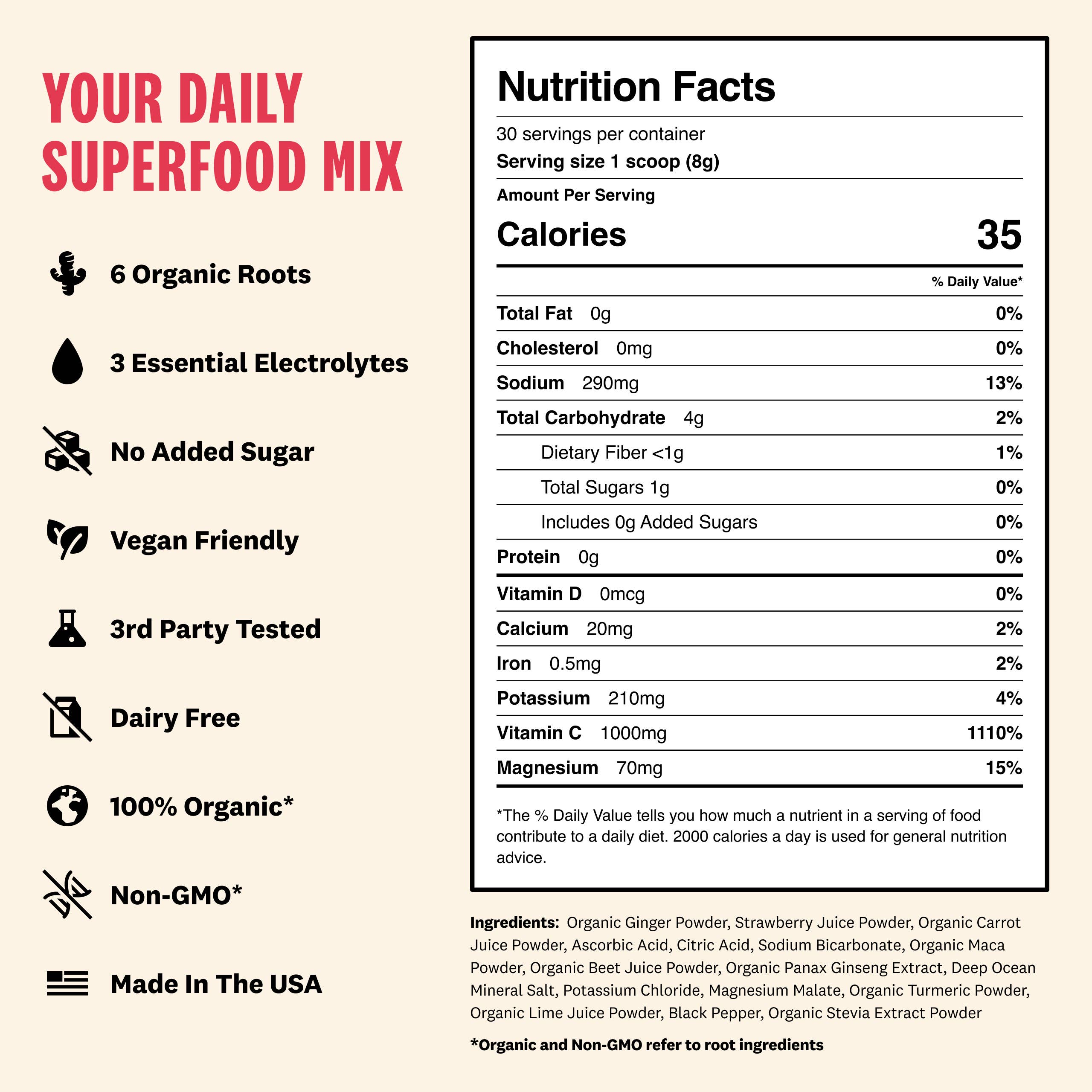 Superoot – wholesale Powdered health drink – Immunity & Hydration Superfood Mix - Strawberry | 30 serv.1