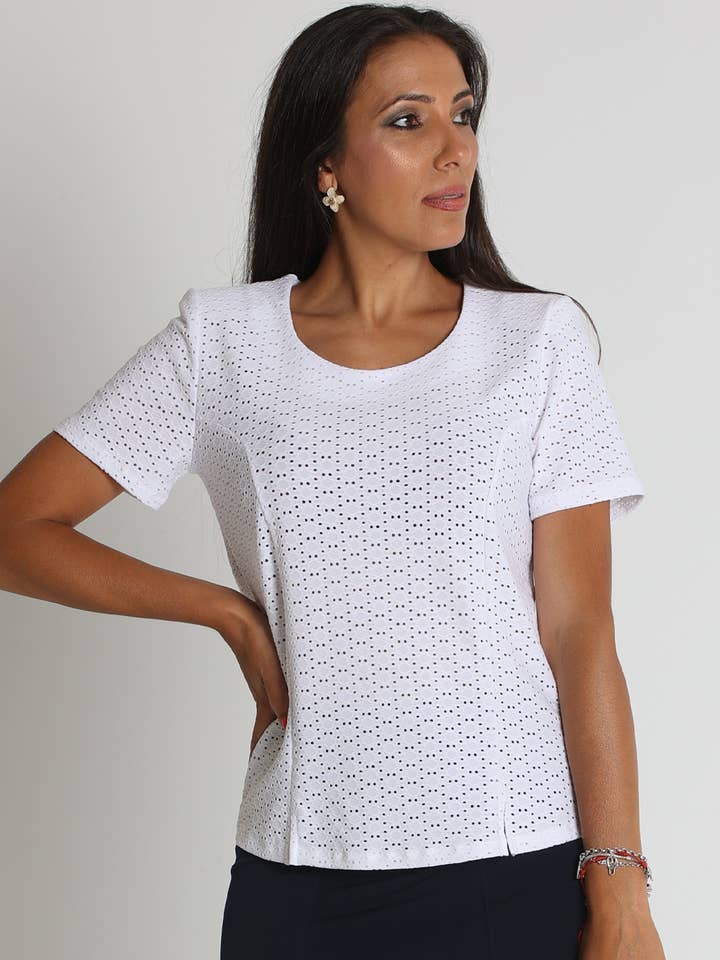 383234N T-SHIRT COSTURAS MALHA CALADA por atacado de LOURDES CASTILLO