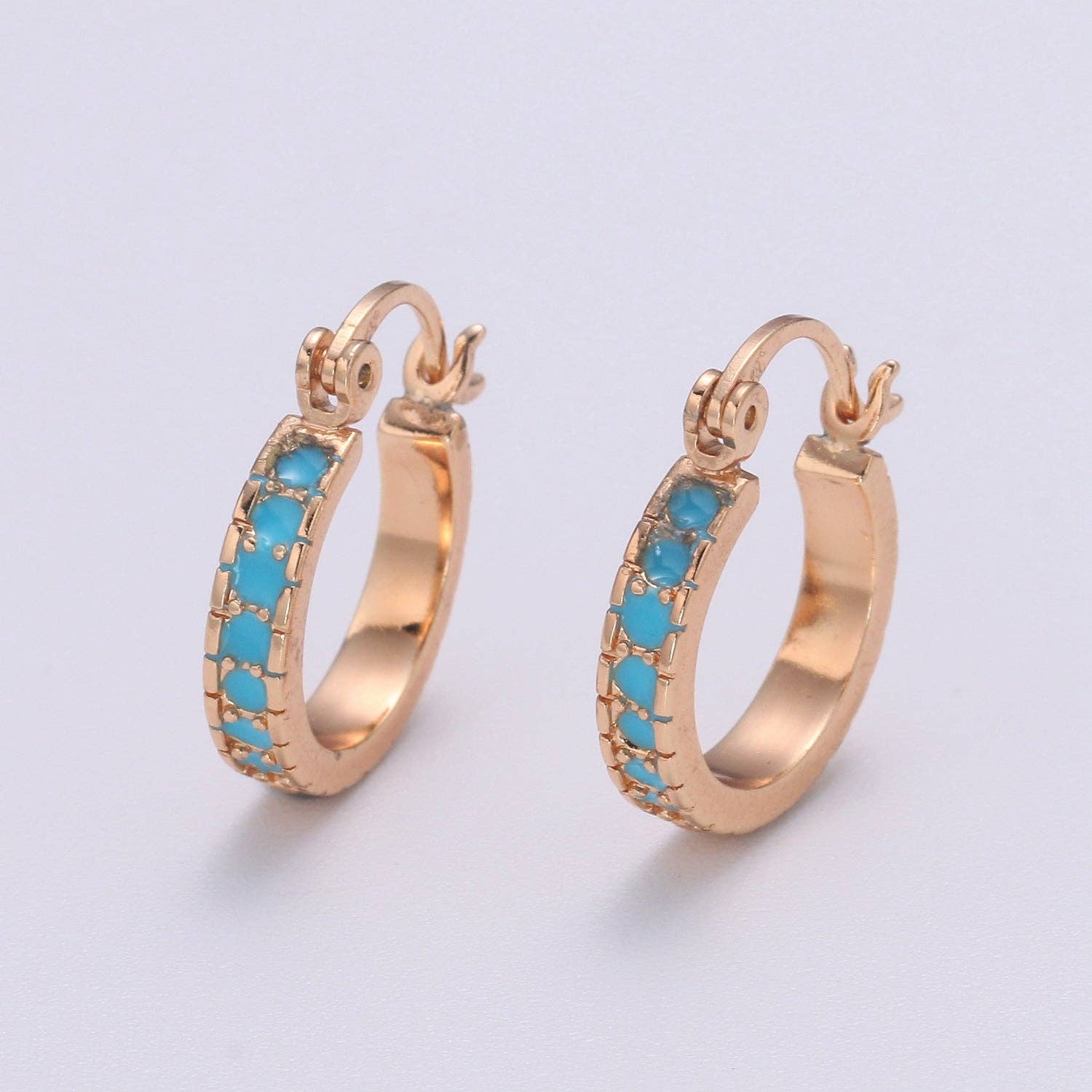 Aim Eternal - Wholesale Huggie Earrings - Dainty Turquoise Hoop Cz Earring Gold Filled Earring Everyday Wear Minimalist Jewelry