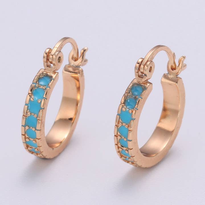 Aim Eternal - Wholesale Huggie Earrings - Dainty Turquoise Hoop Cz Earring Gold Filled Earring Everyday Wear Minimalist Jewelry0
