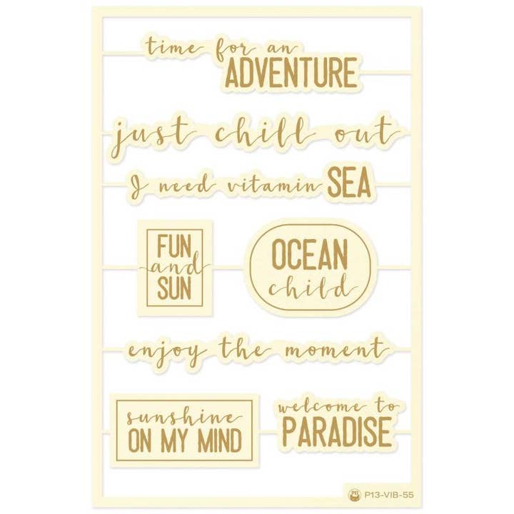 P13 - Wholesale Craft Supplies - Light Chipboard Embellishments Summer Vibes 08 Eng, 8Pcs1