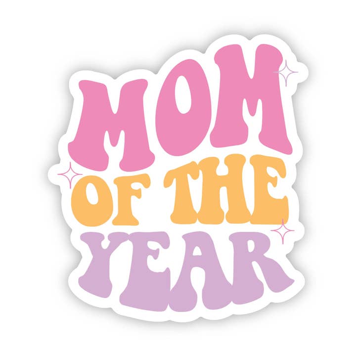 "Mom of the year" groovy lettering sticker for wholesale by Big Moods