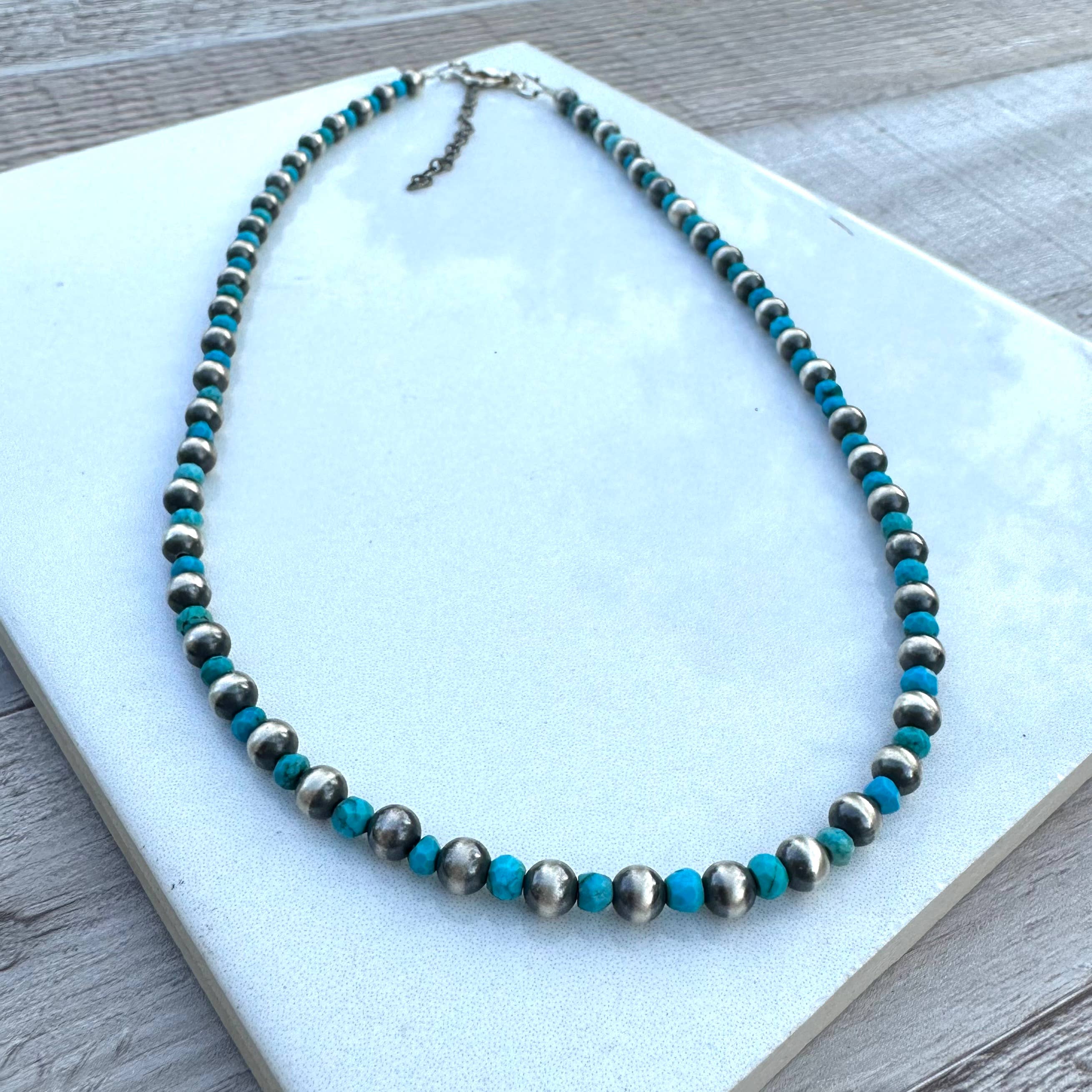 Ella Elisabeth Designs - Wholesale Beaded/Pearl Necklace - 4 MM Sterling Silver Navajo Pearls and Turquoise Necklace 3