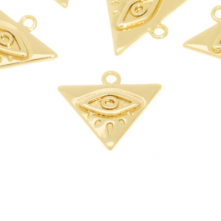 Jewel Pledge - Wholesale Individual Charm/Pendant - Gold Evil Eye Triangle Turkish Nazar Amulet Charm CPG1080